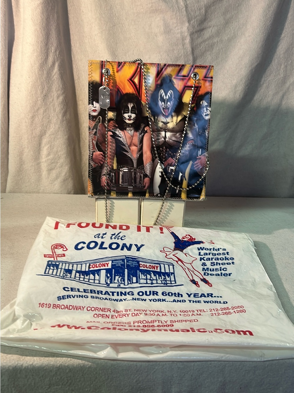 Kiss Party Purse with Silver Dog Tags - Multicolor. One of a Kind Kiss Purse